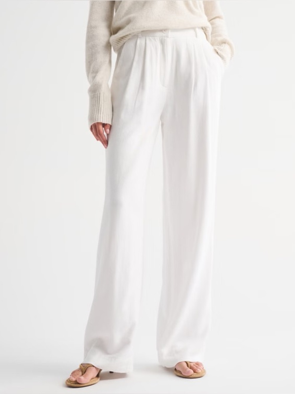 Abercrombie Wide Leg Sloan Pant - White Linen